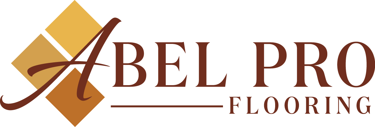 Abel Pro Flooring logo with stylized gold diamond shapes and brown text stating the company name.