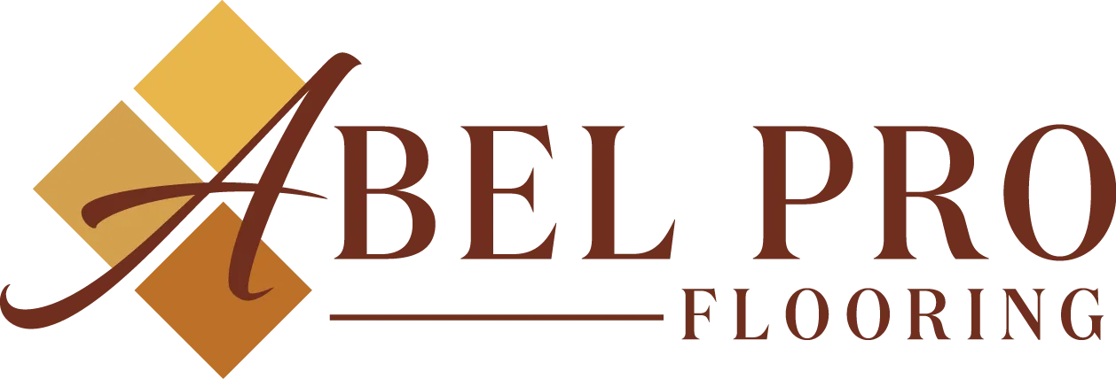 Abel Pro Flooring logo with stylized gold diamond shapes and brown text stating the company name.