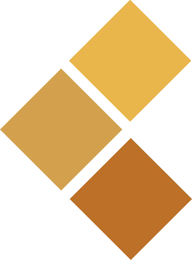 Three orange-hued diamond shapes are arranged in a diagonal line on a white background, each varying in shade from light to dark.
